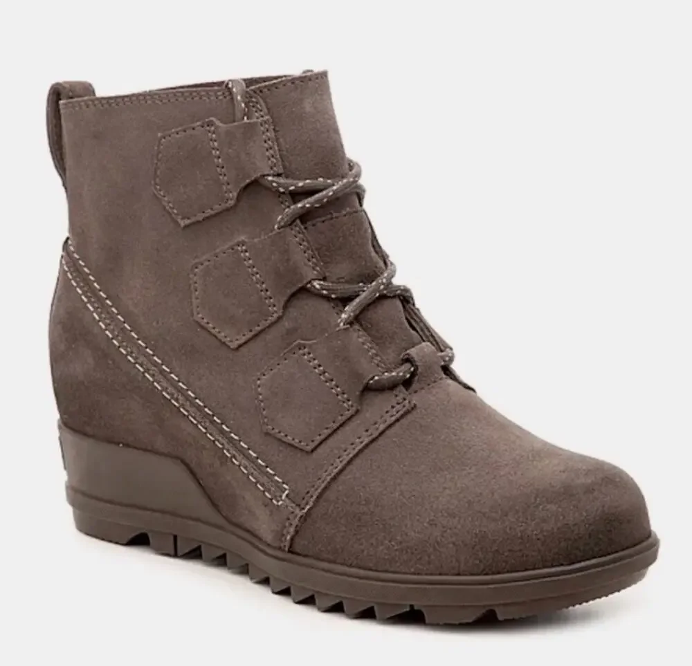 Sorel Evie Major Wedge Boots 9.5 Gray Suede NWT Combat Lace Ankle Booties